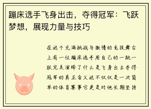 蹦床选手飞身出击,夺得冠军:飞跃梦想,展现力量与技巧