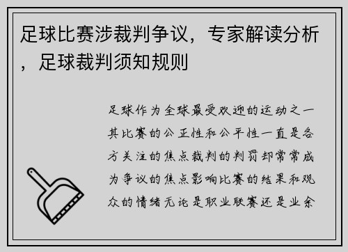 足球比赛涉裁判争议,专家解读分析,足球裁判须知规则
